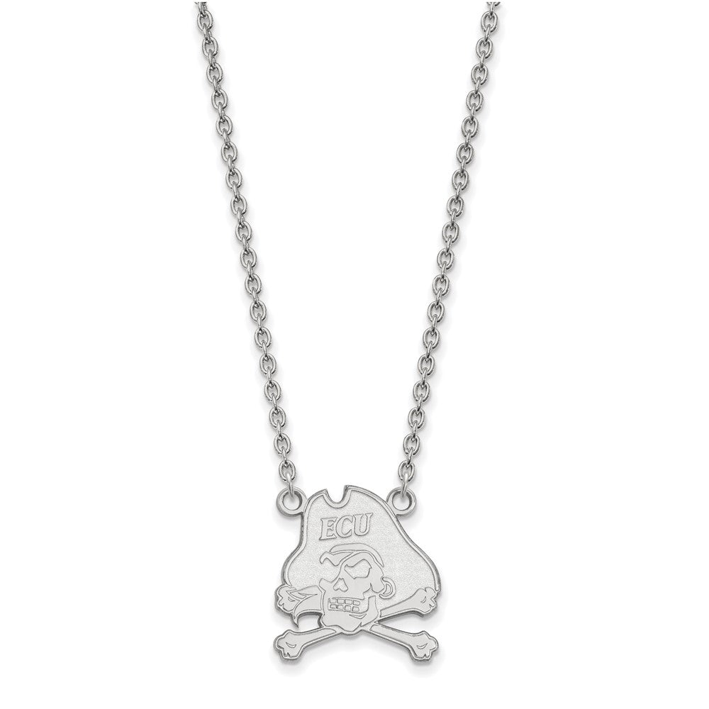 10K White Gold Logoart East Carolina University Pirate Large Pendant 18 Inch Necklace