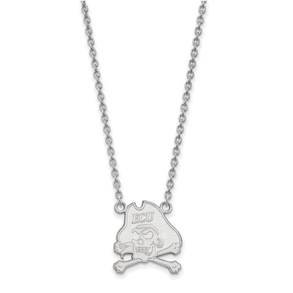10K White Gold Logoart East Carolina University Pirate Large Pendant 18 Inch Necklace