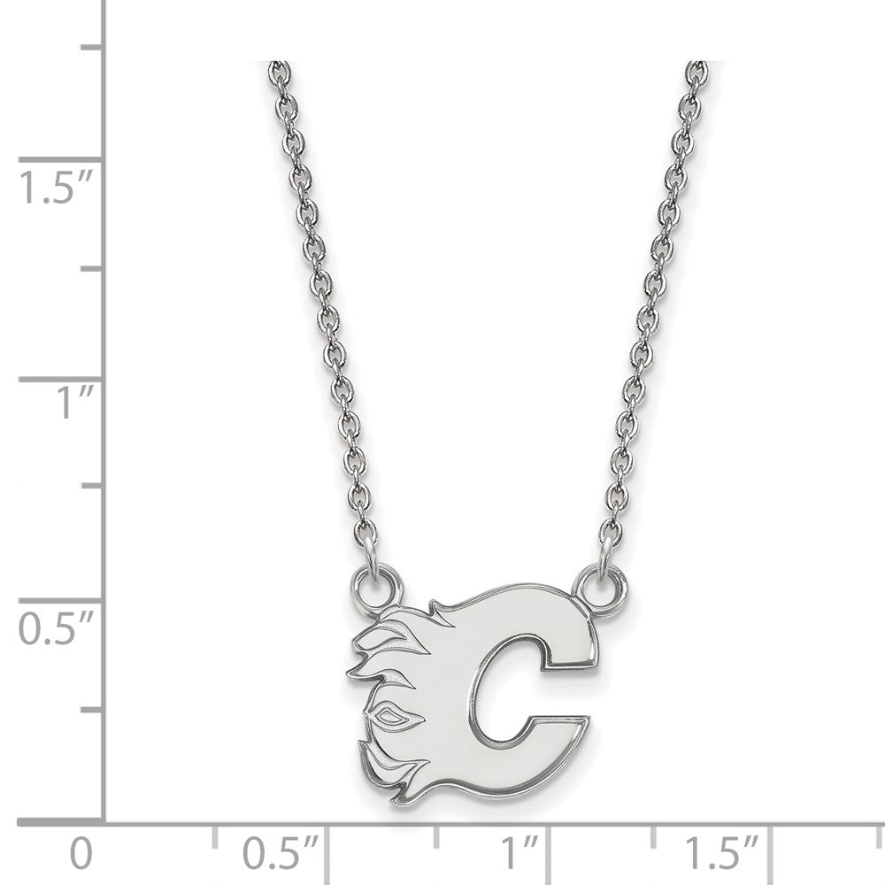 14K White Gold Nhl Logoart Calgary Flames Letter C Small Pendant 18 Inch Necklace