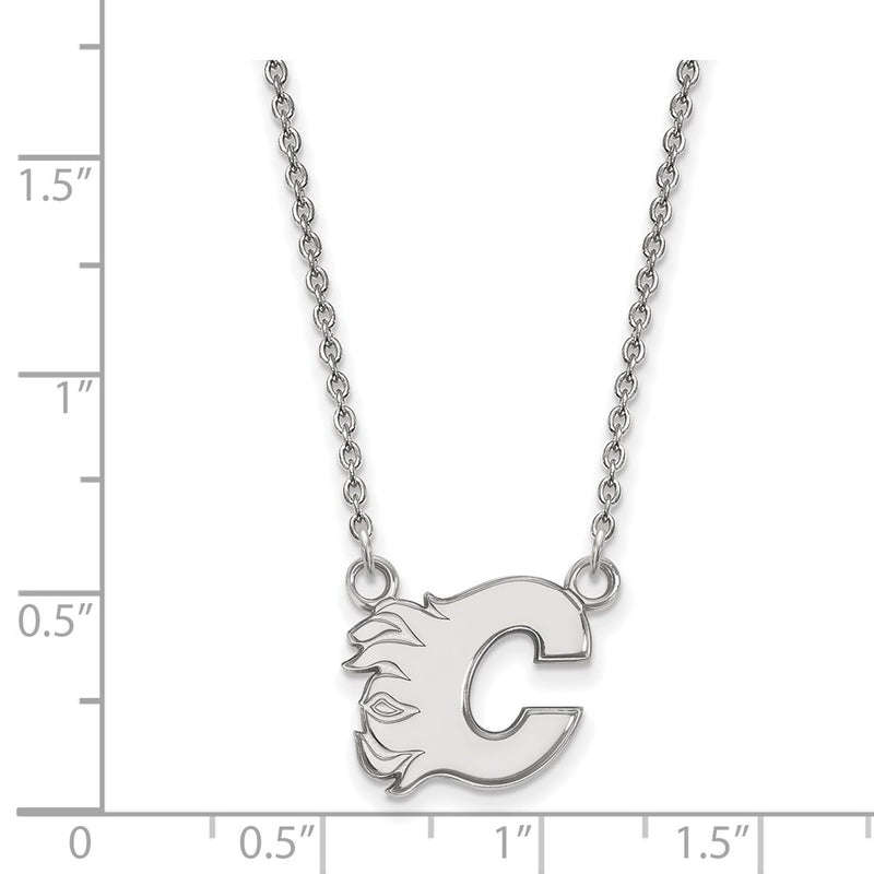 14K White Gold Nhl Logoart Calgary Flames Letter C Small Pendant 18 Inch Necklace