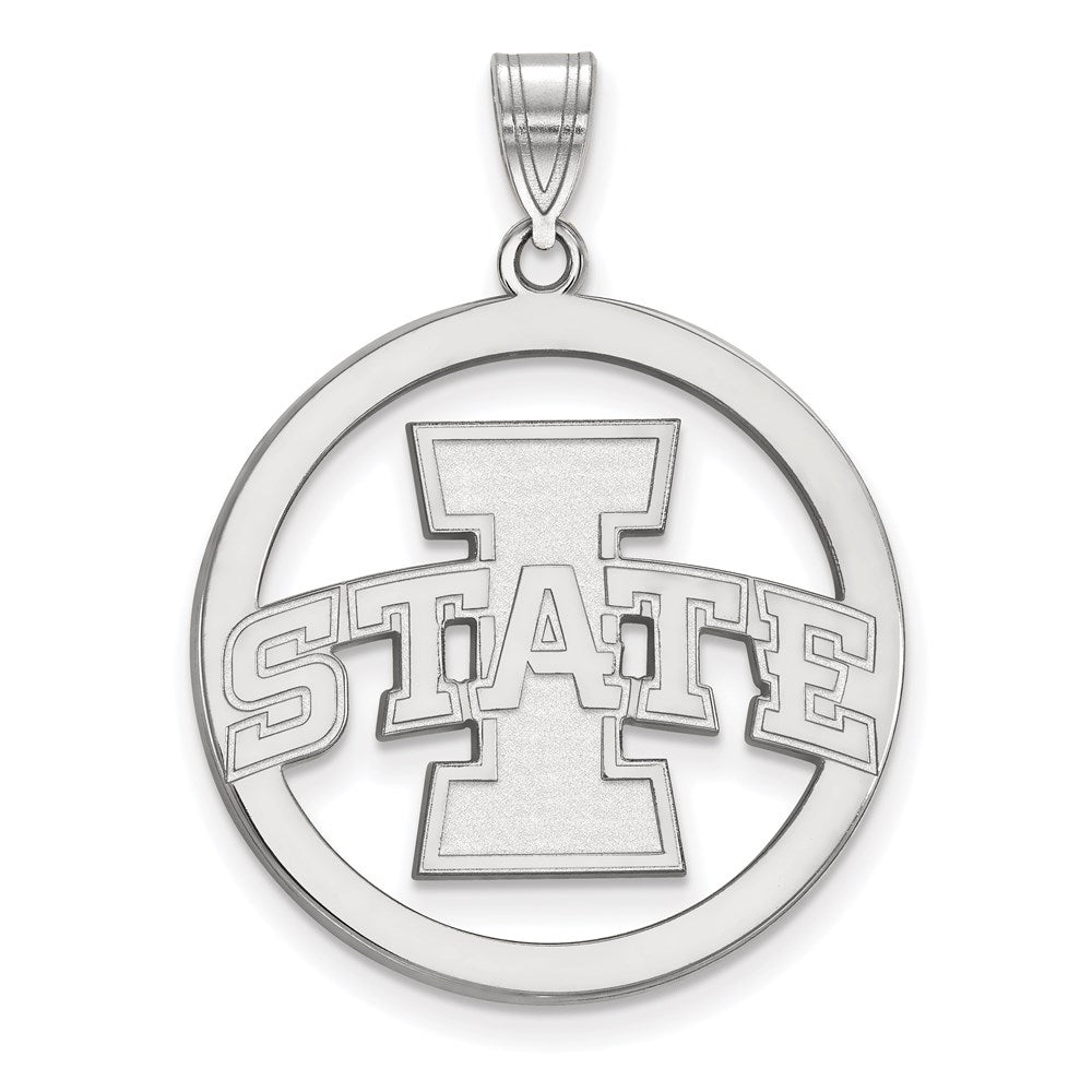 Sterling Silver Rhodium Plated Logoart Iowa State University Extra Large Circle Pendant