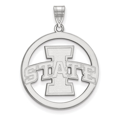Sterling Silver Rhodium Plated Logoart Iowa State University Extra Large Circle Pendant