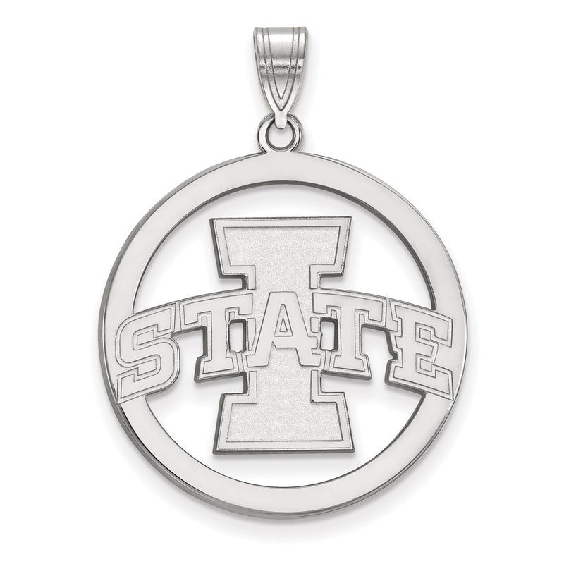 Sterling Silver Rhodium Plated Logoart Iowa State University Extra Large Circle Pendant