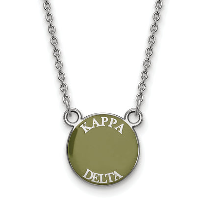 Sterling Silver Rhodium Plated Logoart Kappa Delta Sorority Text Small Color Enamel Pendant 18 Inch Necklace