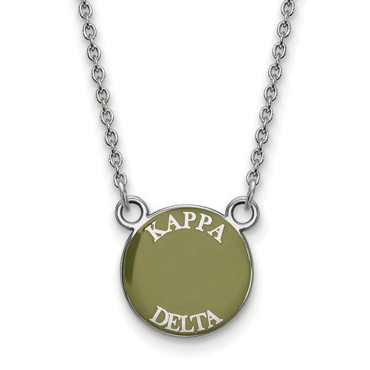 Sterling Silver Rhodium Plated Logoart Kappa Delta Sorority Text Small Color Enamel Pendant 18 Inch Necklace