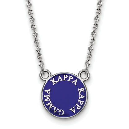 Sterling Silver Rhodium Plated Logoart Kappa Gamma Sorority Text Small Color Enamel Pendant 18 Inch Necklace