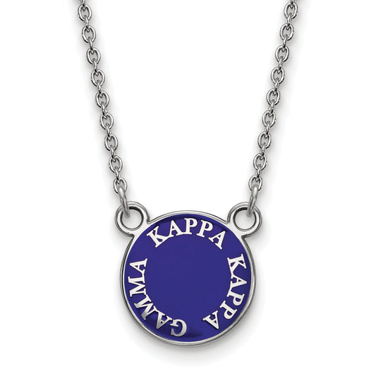 Sterling Silver Rhodium Plated Logoart Kappa Gamma Sorority Text Small Color Enamel Pendant 18 Inch Necklace