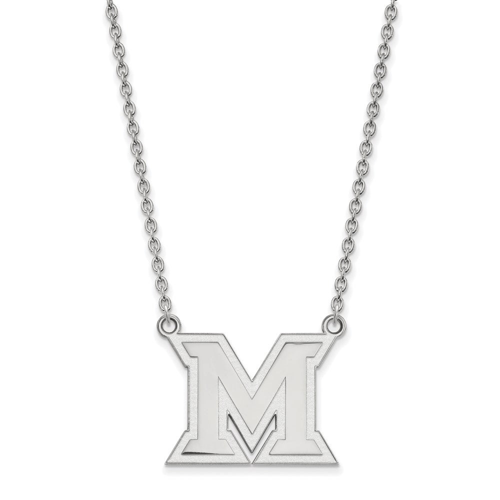 10K White Gold Logoart Miami University Ohio Letter M Large Pendant 18 Inch Necklace