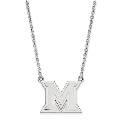 10K White Gold Logoart Miami University Ohio Letter M Large Pendant 18 Inch Necklace