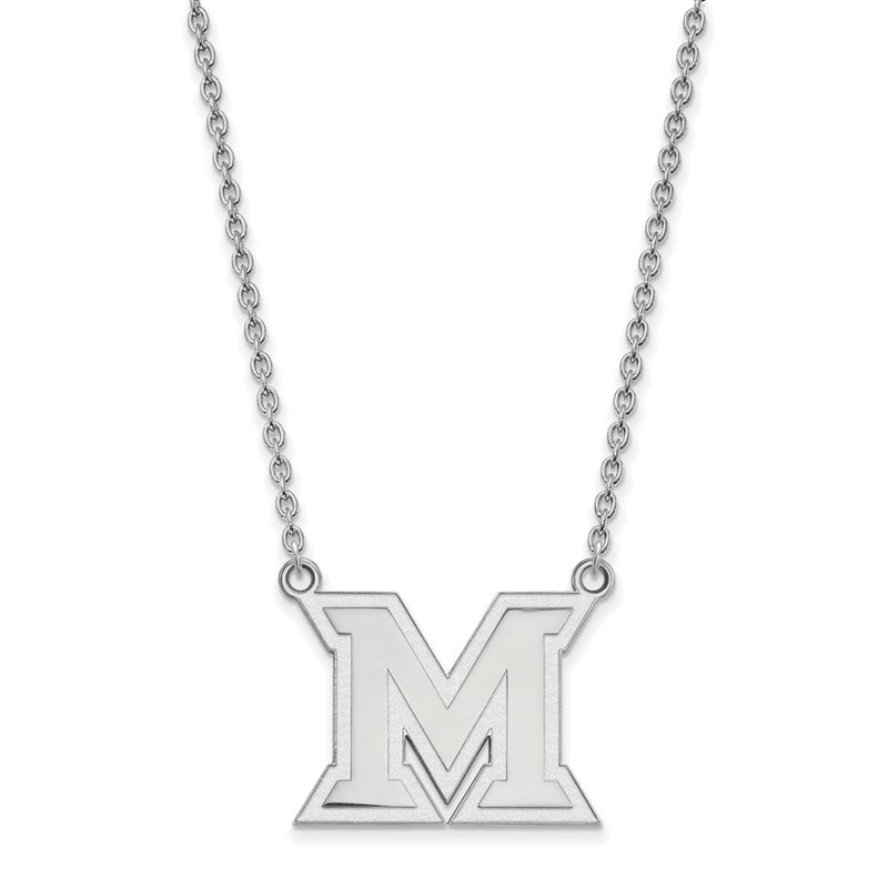 10K White Gold Logoart Miami University Ohio Letter M Large Pendant 18 Inch Necklace