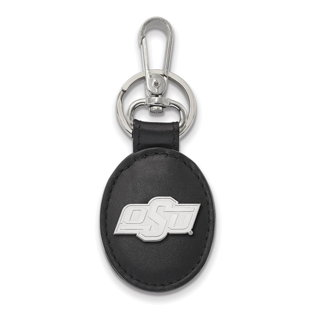 Sterling Silver Rh-P Logoart Oklahoma State University Black Leather Oval Key Ch