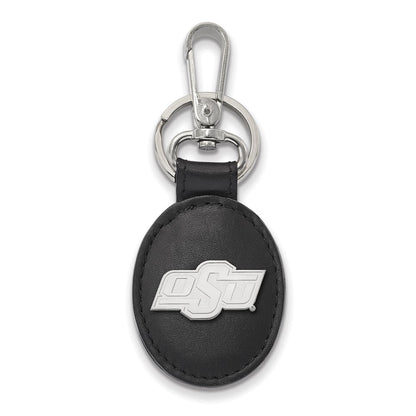 Sterling Silver Rh-P Logoart Oklahoma State University Black Leather Oval Key Ch