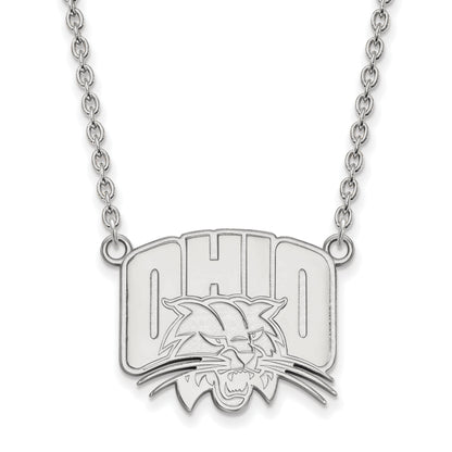 Sterling Silver Rhodium Plated Logoart Ohio University Large Pendant 18 Inch Necklace