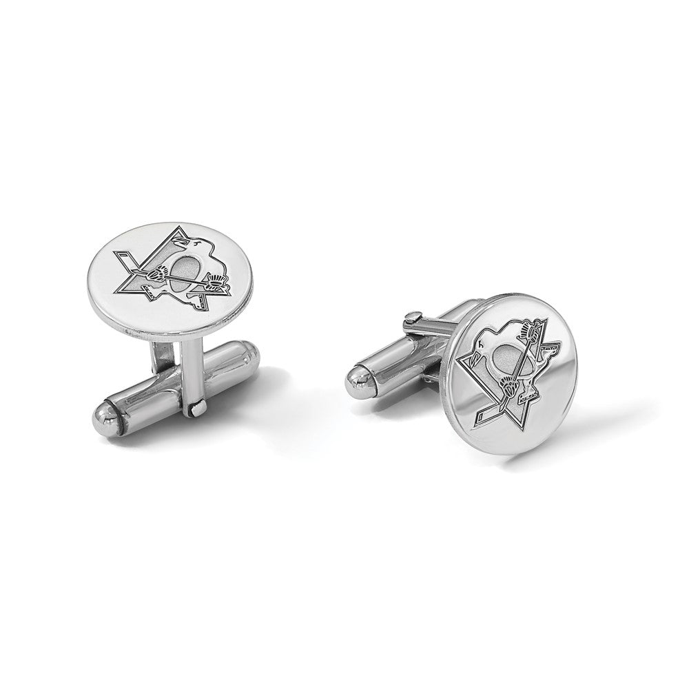 Sterling Silver Rhod-Pltd Nhl Logoart Pittsburgh Penguins Cuff Links