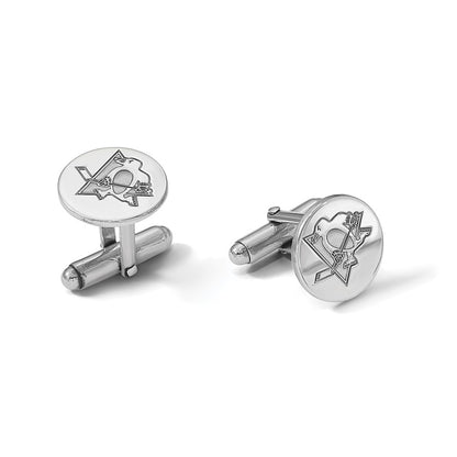 Sterling Silver Rhod-Pltd Nhl Logoart Pittsburgh Penguins Cuff Links