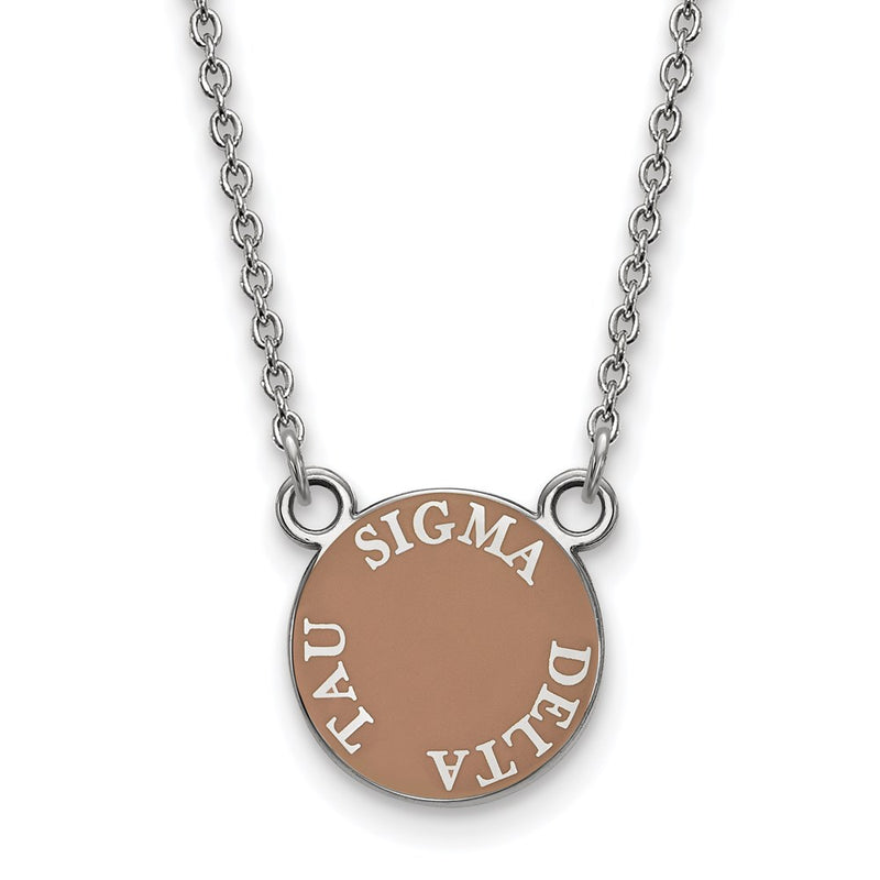 Sterling Silver Rhodium Plated Logoart Sigma Delta Tau Sorority Text Small Color Enamel Pendant 18 Inch Necklace