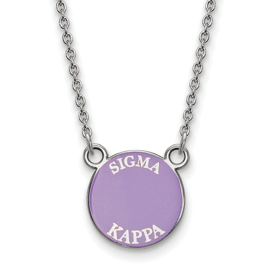 Sterling Silver Rhodium Plated Logoart Sigma Kappa Sorority Text Small Color Enamel Pendant 18 Inch Necklace
