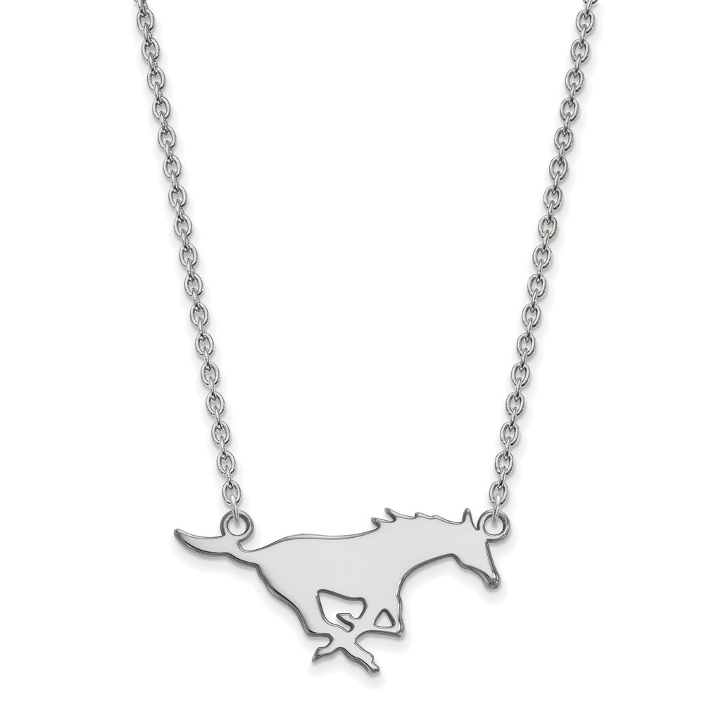 10K White Gold Logoart Southern Methodist University Mustang Large Pendant 18 Inch Necklace