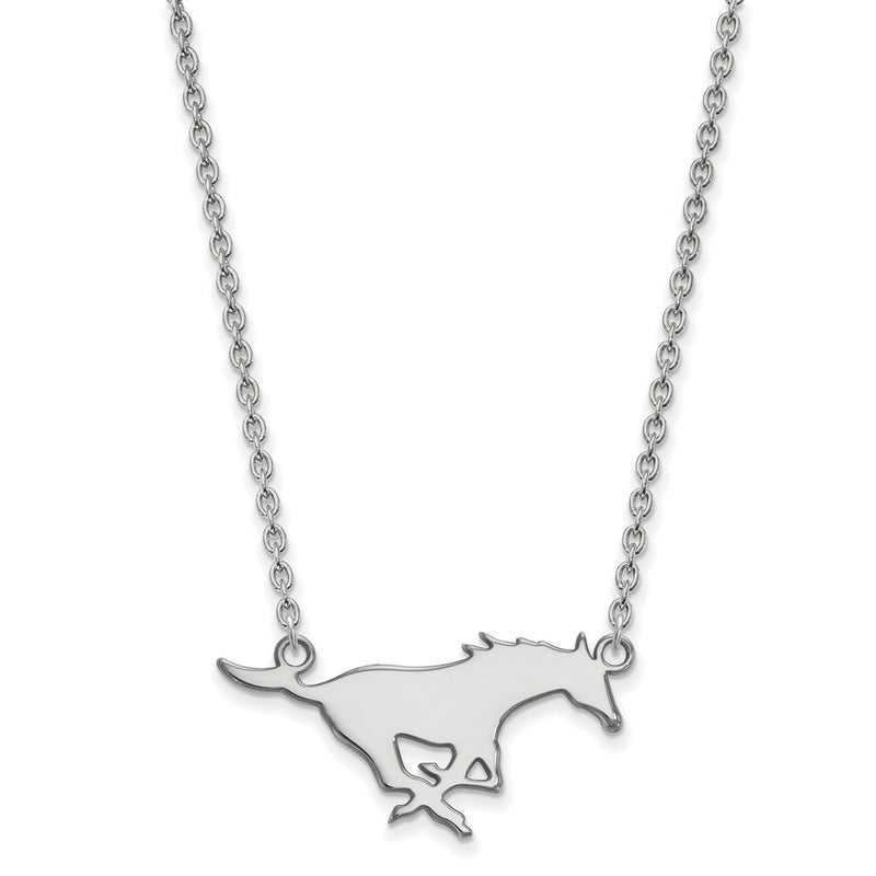 10K White Gold Logoart Southern Methodist University Mustang Large Pendant 18 Inch Necklace