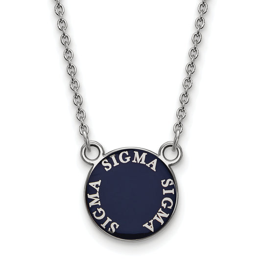 Sterling Silver Rhodium Plated Logoart Sigma Sorority Text Small Color Enamel Pendant 18 Inch Necklace