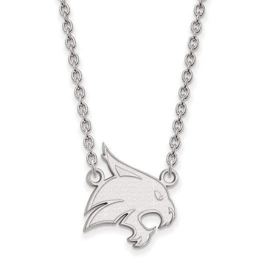 10K White Gold Logoart Texas State University Bobcat Large Pendant 18 Inch Necklace