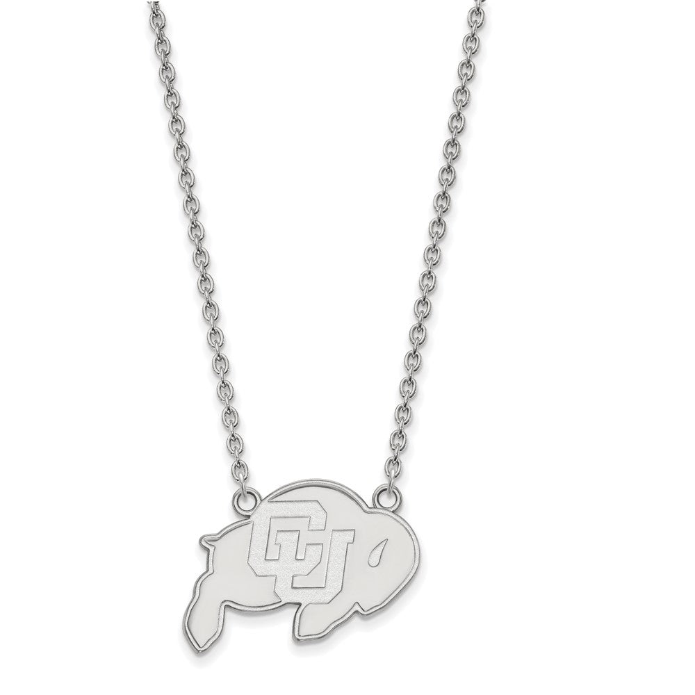 14K White Gold Logoart University Of Colorado Buffalo Large Pendant 18 Inch Necklace