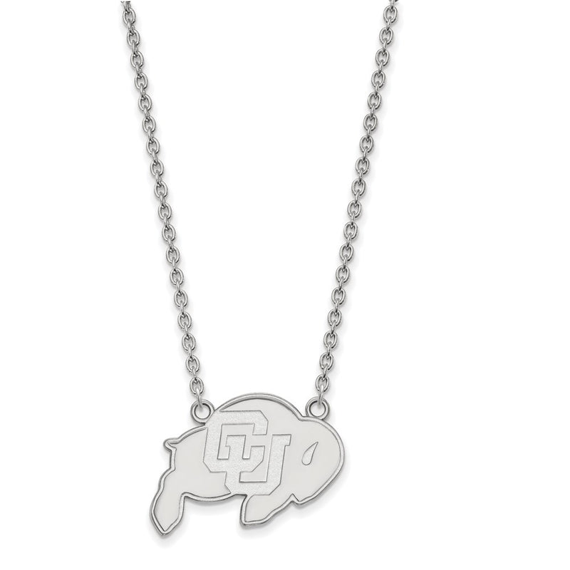 Sterling Silver Rhodium Plated Logoart University Of Colorado Buffalo Large Pendant 18 Inch Necklace