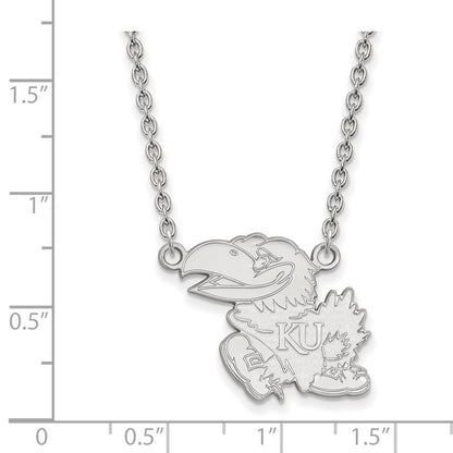 Sterling Silver Rhodium Plated Logoart University Of Kansas Jayhawk Large Pendant 18 Inch Necklace