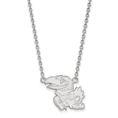 Sterling Silver Rhodium Plated Logoart University Of Kansas Jayhawk Large Pendant 18 Inch Necklace
