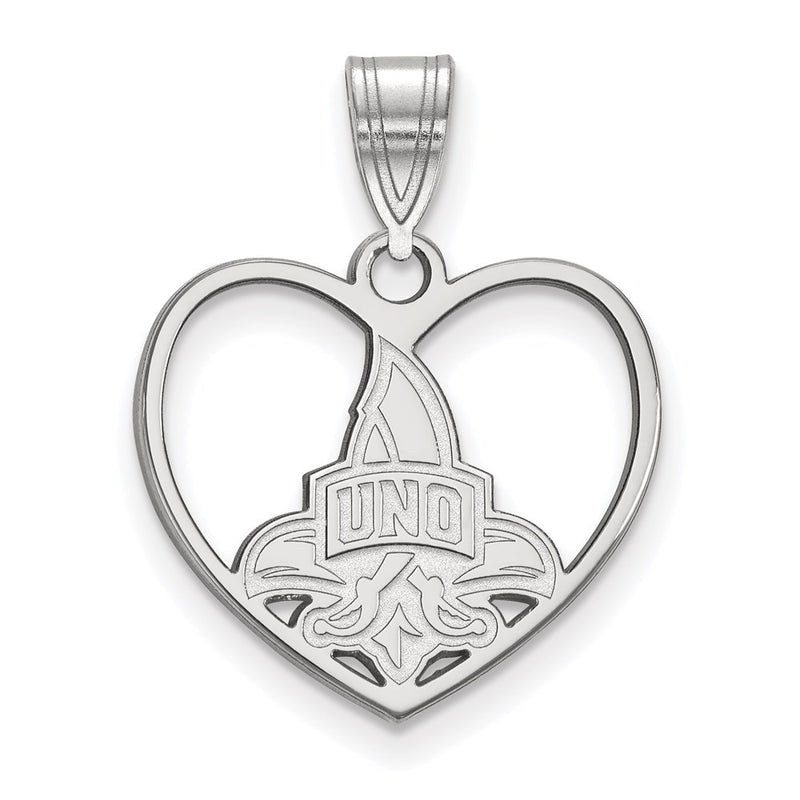 Sterling Silver Rhodium Plated Logoart University Of New Orleans U N O Heart Pendant