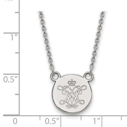 Sterling Silver Rhodium Plated Logoart College Of William And Mary Small Disc Pendant 18 Inch Necklace