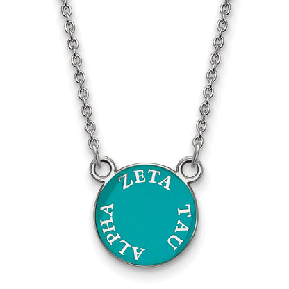 Sterling Silver Rhodium Plated Logoart Zeta Tau Alpha Sorority Text Small Color Enamel Pendant 18 Inch Necklace