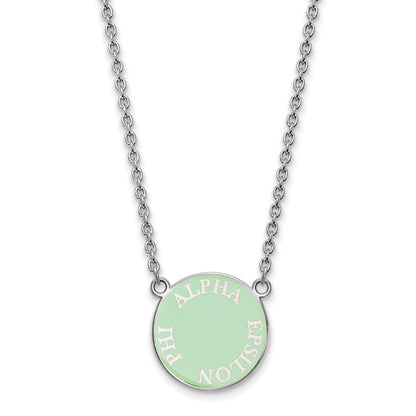 Sterling Silver Rhodium Plated Logoart Alpha Epsilon Phi Sorority Text Small Color Enamel Pendant 18 Inch Necklace