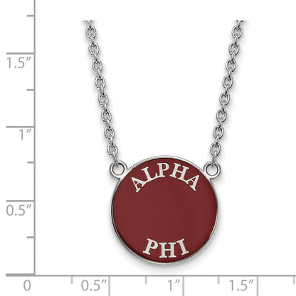 Sterling Silver Rhodium Plated Logoart Alpha Phi Sorority Text Large Color Enamel Pendant 18 Inch Necklace