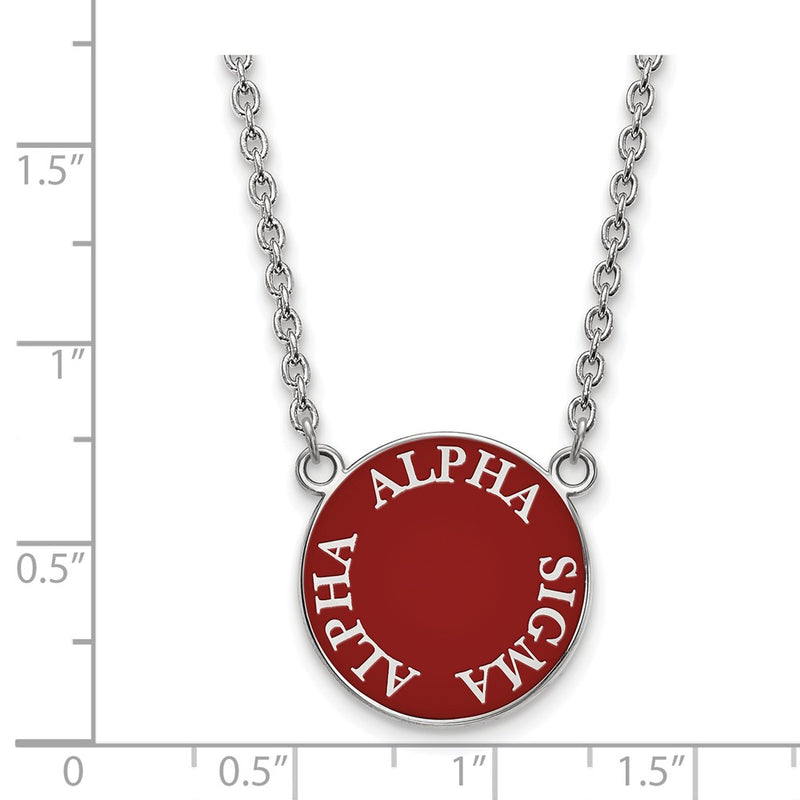 Sterling Silver Rhodium Plated Logoart Alpha Sigma Sorority Text Large Color Enamel Pendant 18 Inch Necklace