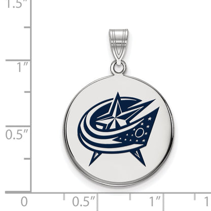 Sterling Silver Rhodium Plated Nhl Logoart Columbus Blue Jackets Large Enameled Disc Pendant
