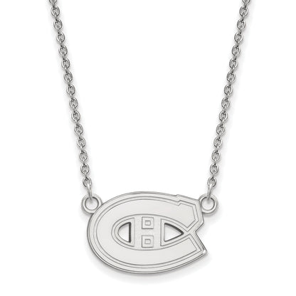 Sterling Silver Rhodium Plated Nhl Logoart Montreal Canadiens Small Pendant 18 Inch Necklace