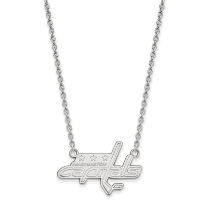 14K White Gold Nhl Logoart Washington Capitals Large Pendant 18 Inch Necklace