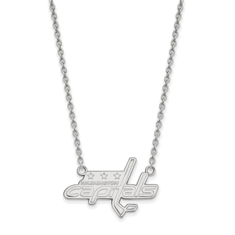 14K White Gold Nhl Logoart Washington Capitals Large Pendant 18 Inch Necklace