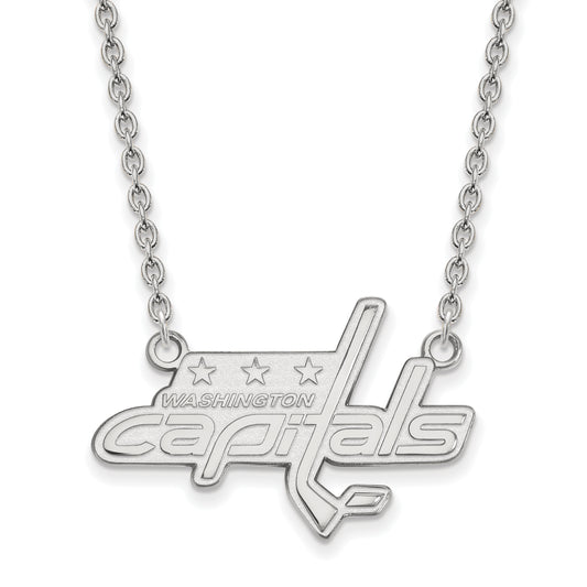 10K White Gold Nhl Logoart Washington Capitals Large Pendant 18 Inch Necklace
