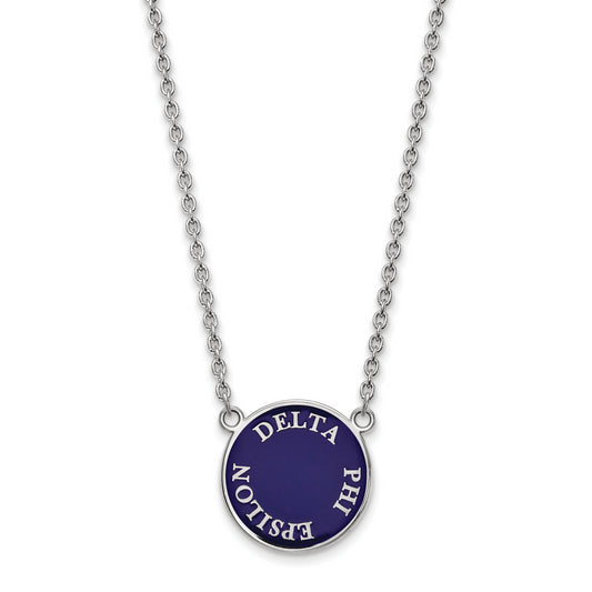 Sterling Silver Rhodium Plated Logoart Delta Phi Epsilon Sorority Text Large Color Enamel Pendant 18 Inch Necklace