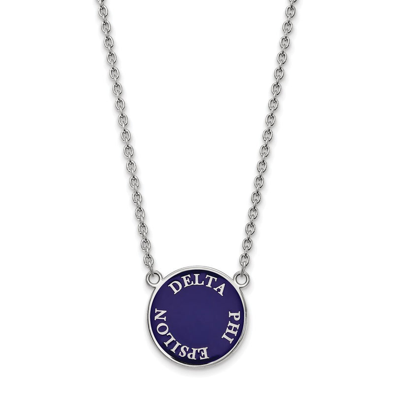Sterling Silver Rhodium Plated Logoart Delta Phi Epsilon Sorority Text Large Color Enamel Pendant 18 Inch Necklace