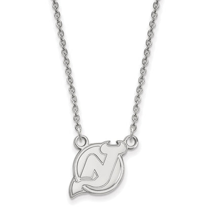 Sterling Silver Rhodium Plated Nhl Logoart New Jersey Devils Small Pendant 18 Inch Necklace