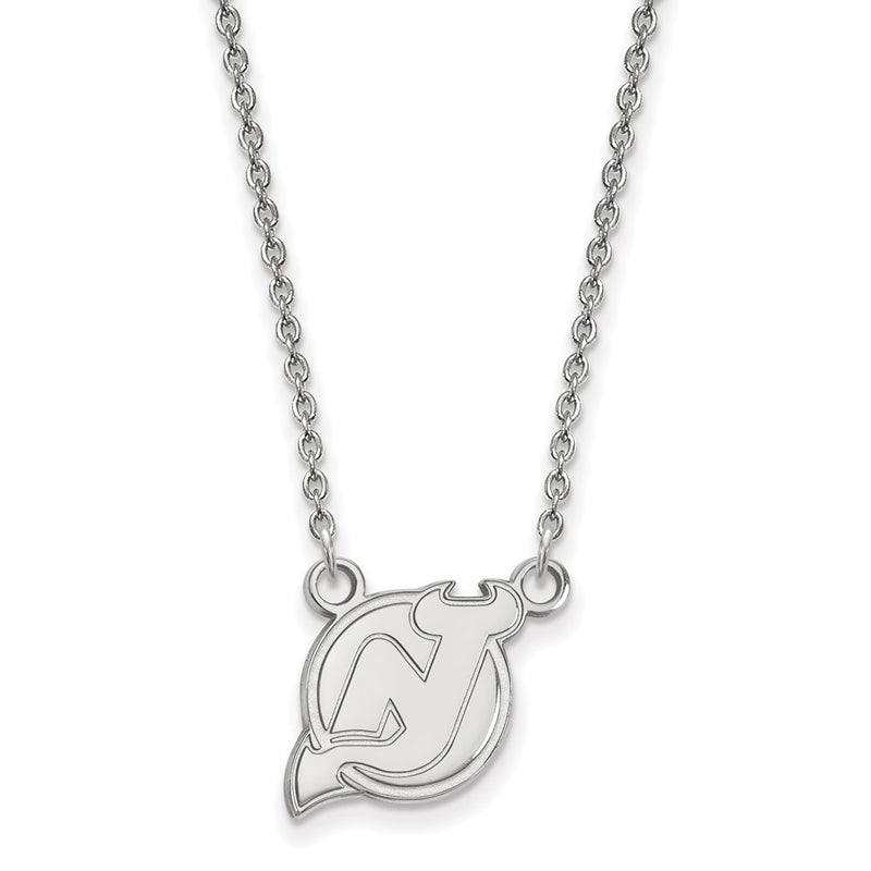 Sterling Silver Rhodium Plated Nhl Logoart New Jersey Devils Small Pendant 18 Inch Necklace