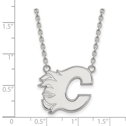 10K White Gold Nhl Logoart Calgary Flames Letter C Large Pendant 18 Inch Necklace