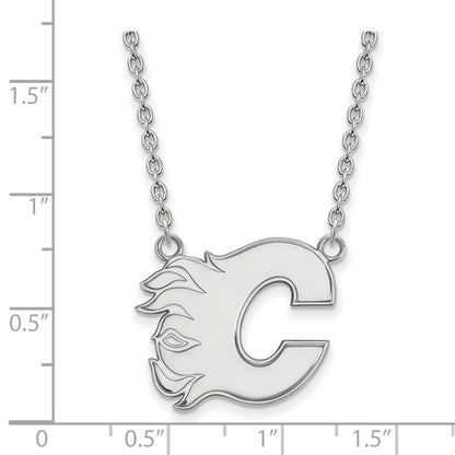 Sterling Silver Rhodium Plated Nhl Logoart Calgary Flames Letter C Large Pendant 18 Inch Necklace