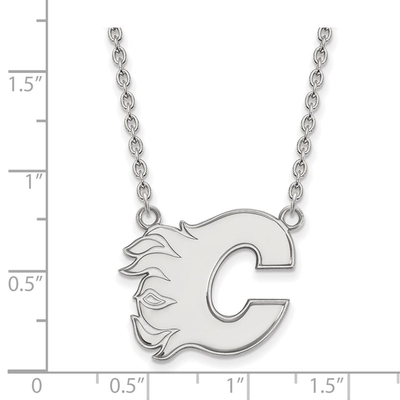 Sterling Silver Rhodium Plated Nhl Logoart Calgary Flames Letter C Large Pendant 18 Inch Necklace