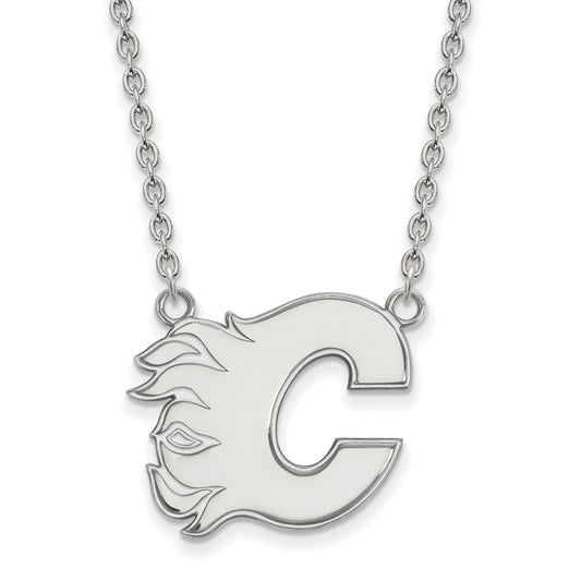 10K White Gold Nhl Logoart Calgary Flames Letter C Large Pendant 18 Inch Necklace