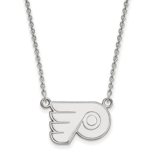 Sterling Silver Rhodium Plated Nhl Logoart Philadelphia Flyers Small Pendant 18 Inch Necklace