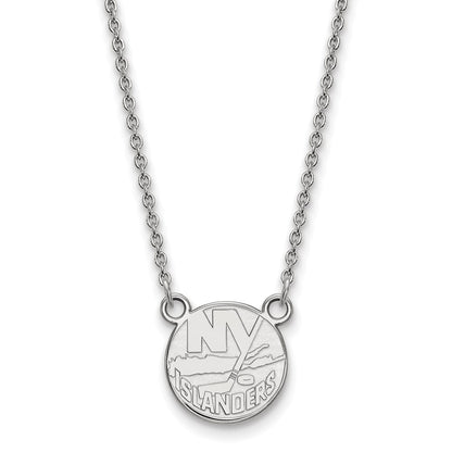 Sterling Silver Rhodium Plated Nhl Logoart New York Islanders Small Pendant 18 Inch Necklace